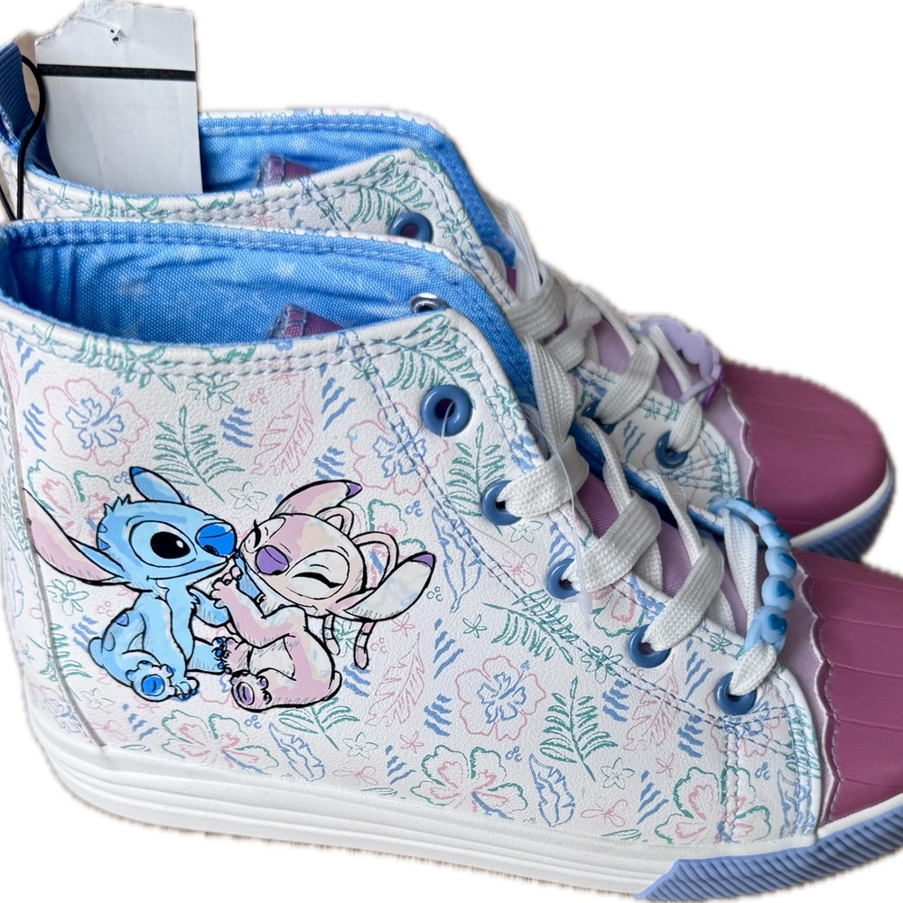 NEW Ground Up Disney Sneakers Stitch High Top Shoes Floral Kids Big Girl Sz 5